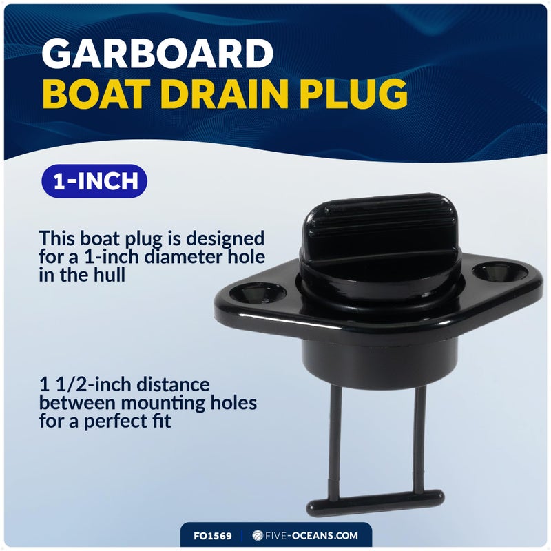 Five Oceans Kayak Drain Plug - Boat Plug - Boat Drain Plug - Captive Garboard Drain Plug, for 1-Inch Transom Hole, Oval Shape, Thread with Rubber Washer Gaskets, Black Nylon - FO1569 - Image 3